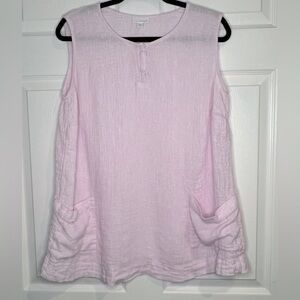 purejill Women’s Pink 100% Linen Crinkle Sleeveless Top - Size 1x